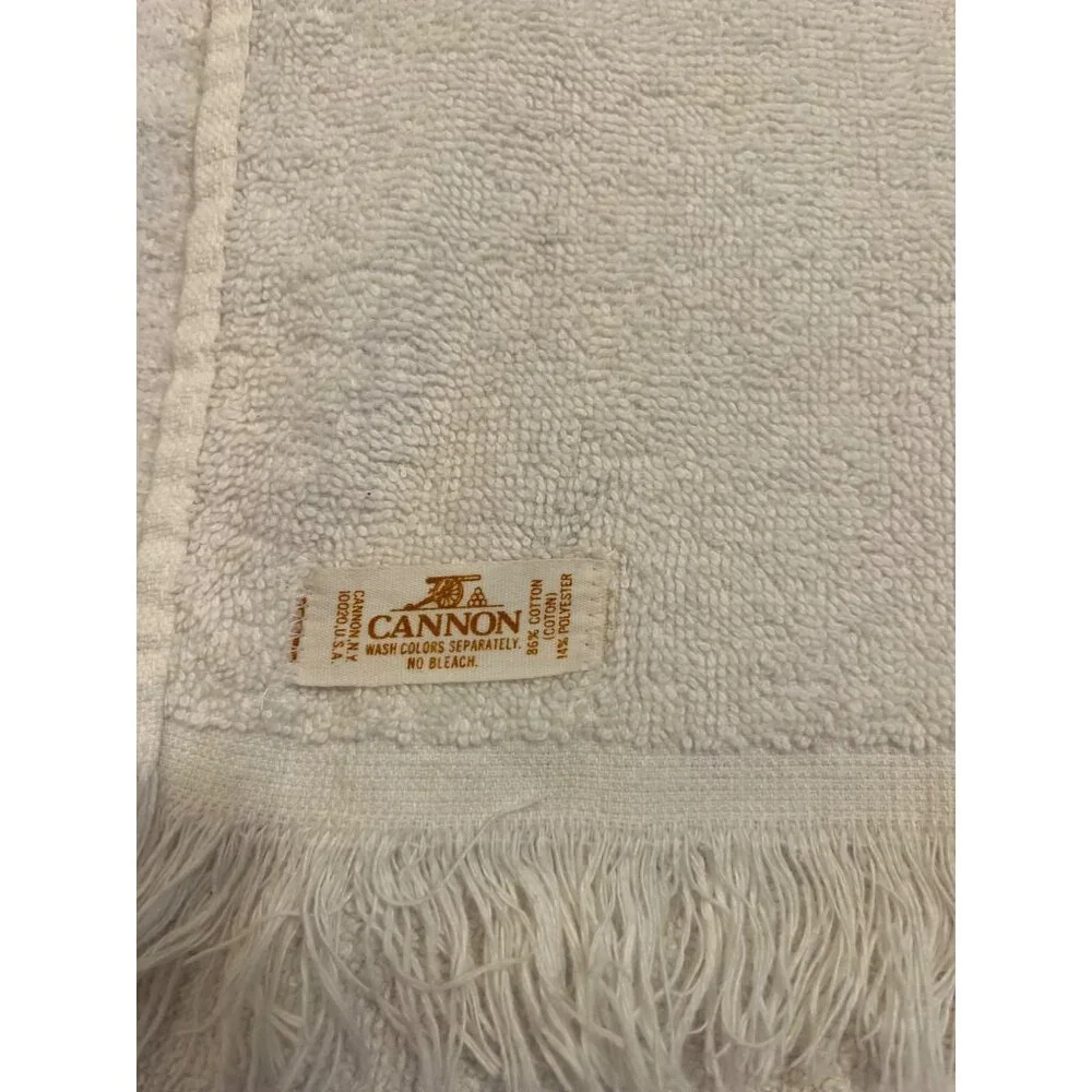 Vtg Cannon White Bath Towel With Fringe & Yellow 